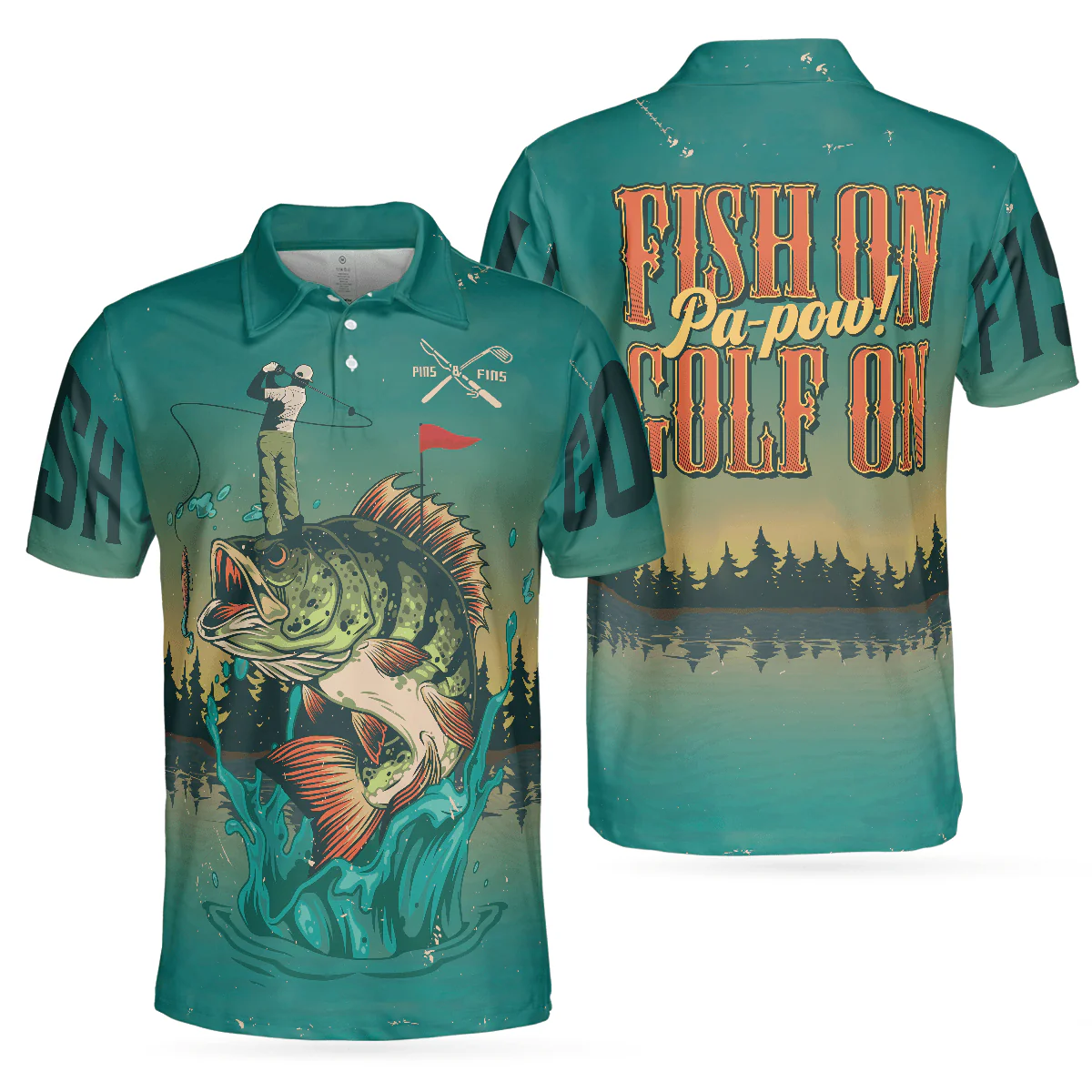 Men Golf Polo Shirt - Fly Fishing And Golf Men Polo Shirt, Fish On Golf On Pa-Pow Fishing Men Polo Shirt - Perfect Polo Shirt For Men, Golfers