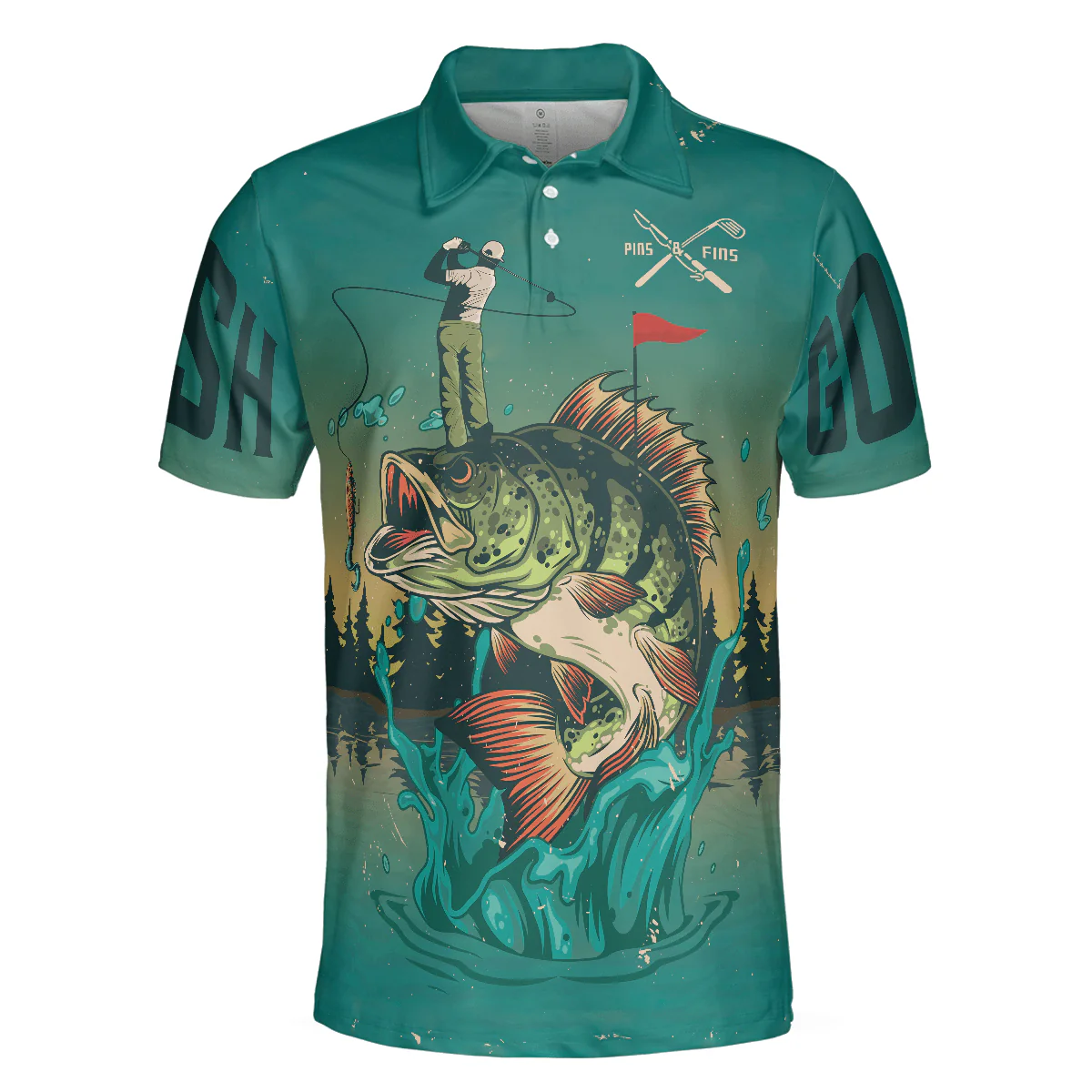 Men Golf Polo Shirt - Fly Fishing And Golf Men Polo Shirt, Fish On Golf On Pa-Pow Fishing Men Polo Shirt - Perfect Polo Shirt For Men, Golfers - Image 3