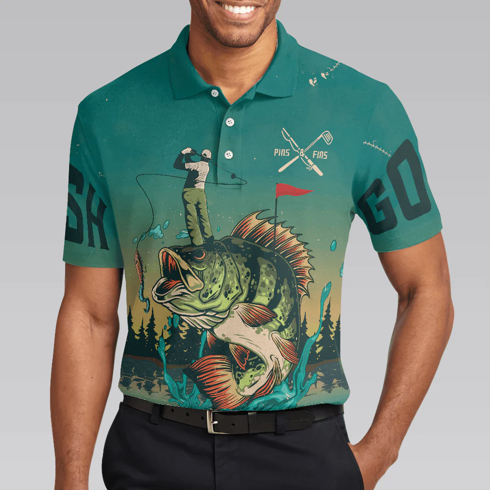 Men Golf Polo Shirt - Fly Fishing And Golf Men Polo Shirt, Fish On Golf On Pa-Pow Fishing Men Polo Shirt - Perfect Polo Shirt For Men, Golfers - Image 5