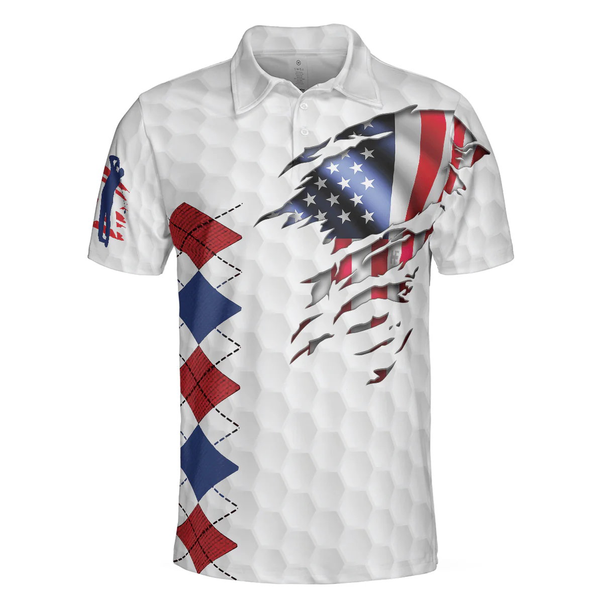 Men Golf Polo Shirt - Golf American Flag Argyle, White Golf Texture American Flag Men Polo Shirt - Perfect Polo Shirt For Men, Golfers - Image 3