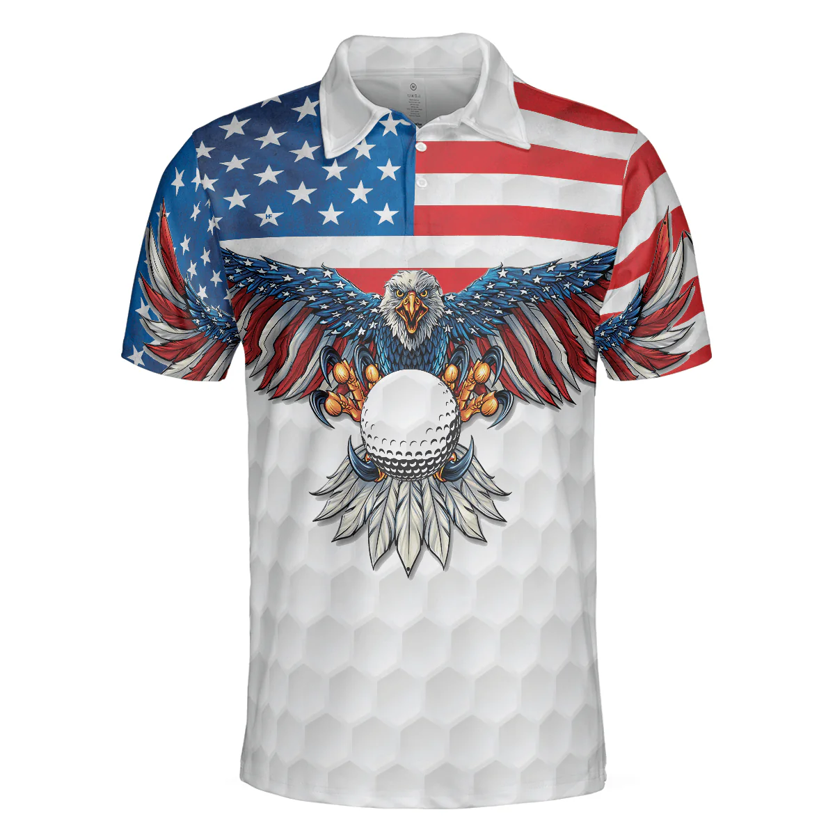 Men Golf Polo Shirt - Golf American Flag Eagle, White Golf Texture American Flag Men Polo Shirt - Perfect Polo Shirt For Men, Golfers - Image 3