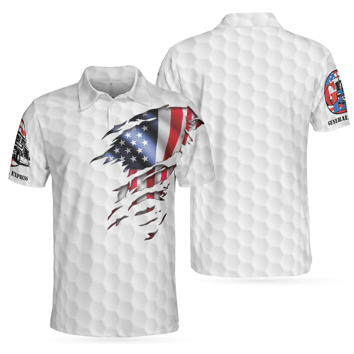 Men Golf Polo Shirt - Golf American Flag Men Polo Shirt, Golf Ball Pattern Men Polo Shirt - Perfect Polo Shirt For Men, Golfers