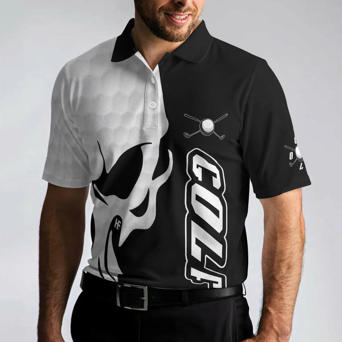 Men Golf Polo Shirt - Golf And Skull Golf, Black And White Golf Pattern Men Polo Shirt - Perfect Polo Shirt For Men, Golfers - Image 4