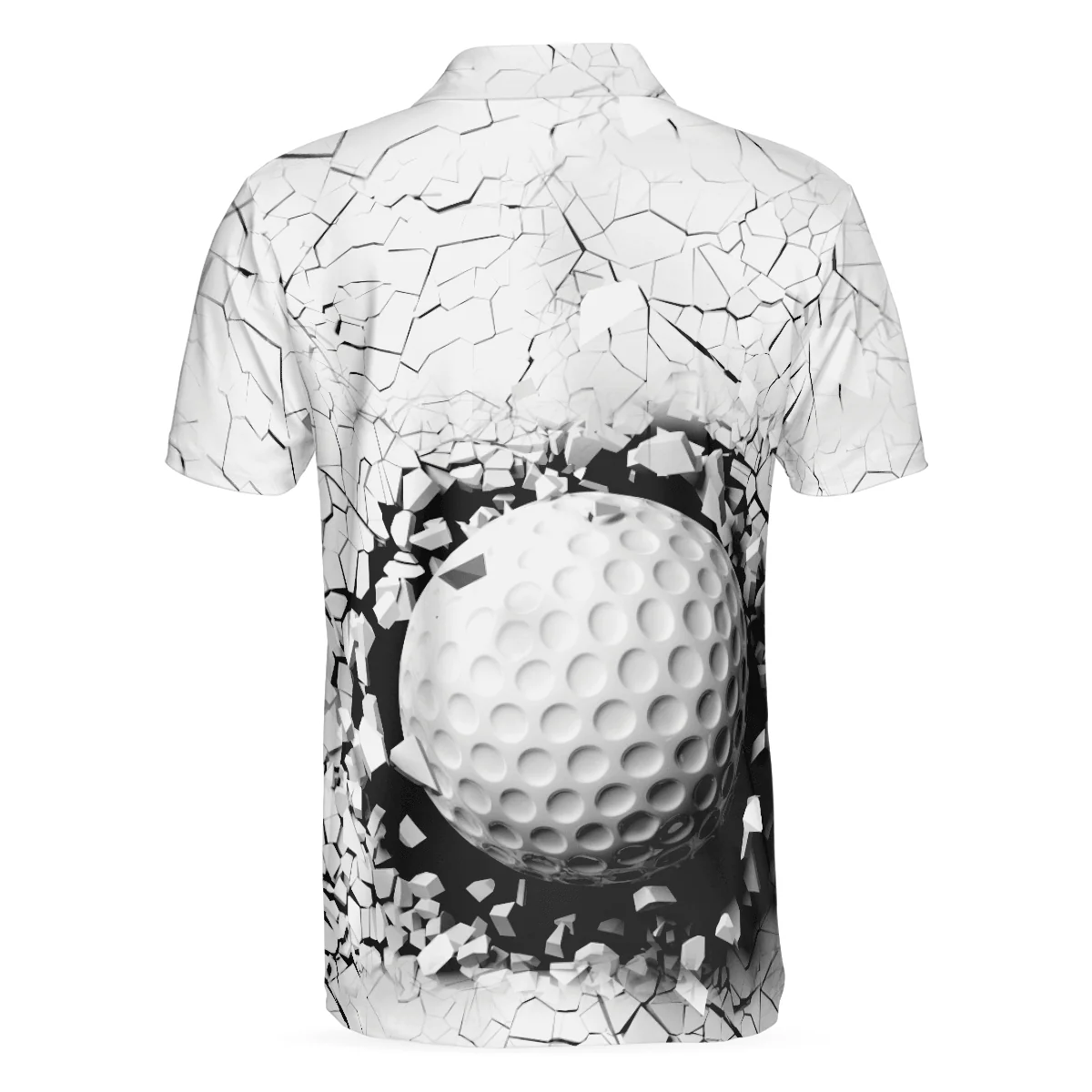 Men Golf Polo Shirt - Golf Ball Breaking Men Polo Shirt, Black And White Cracking Pattern Polo Shirt, Best Golf Shirt For Men, Golfers - Image 2
