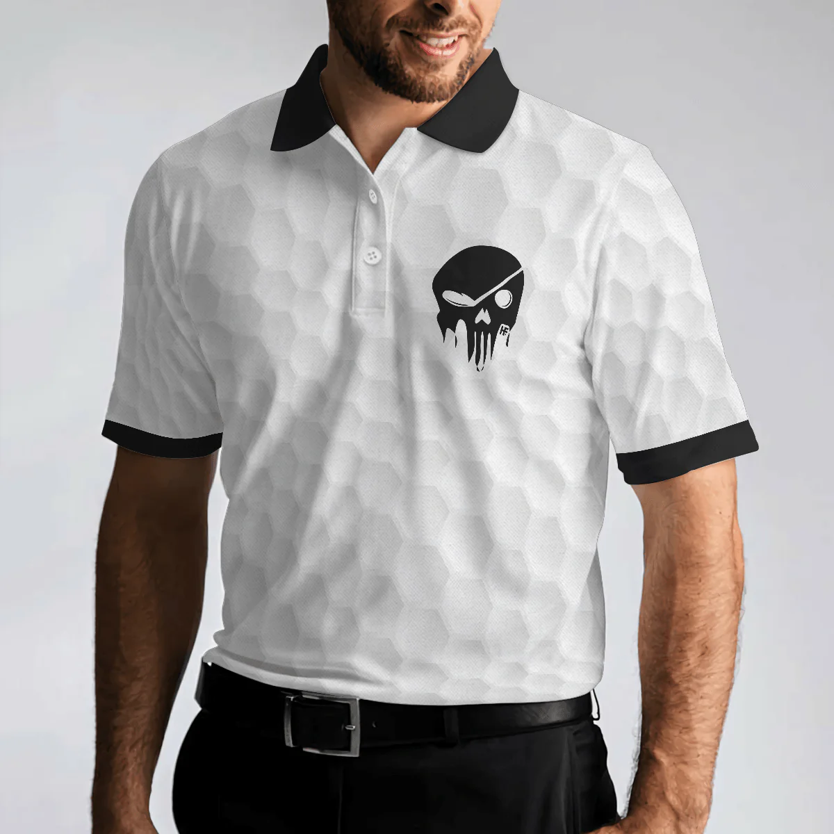 Men Golf Polo Shirt - Golf Ball Pattern Skull, Black And White American Flag Men Polo Shirt - Perfect Polo Shirt For Men, Golfers - Image 5