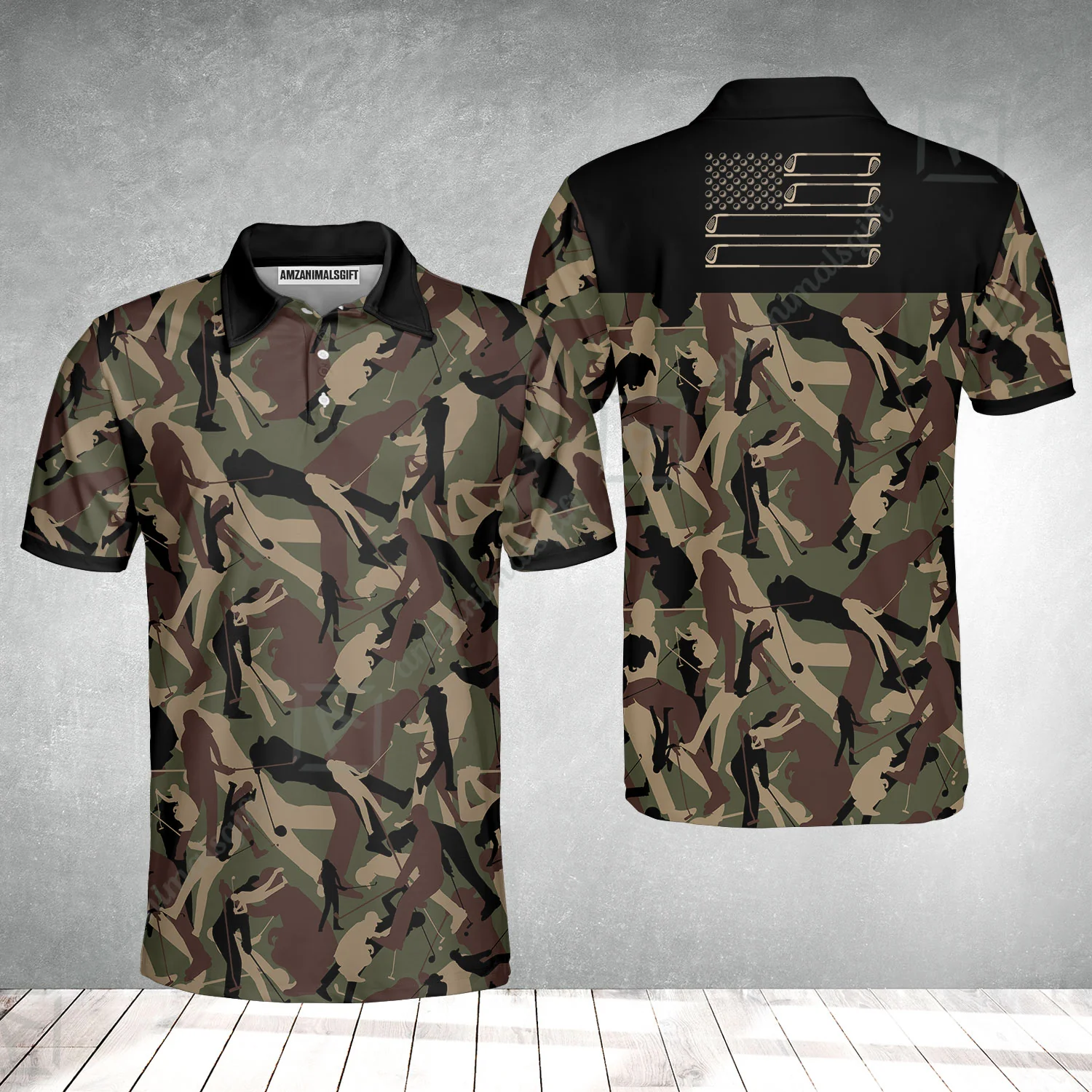 Men Golf Polo Shirt - Golf Camouflage Pattern Golf Polo Shirt, Military Golfing Polo Shirt, Camo Golf Shirt - Image 2
