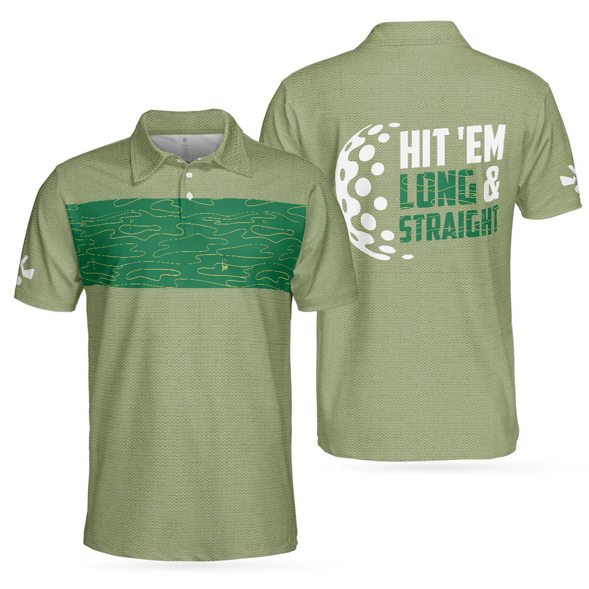 Men Golf Polo Shirt - Golf Course Pattern Men Polo Shirt, Hit'Em Long & Straight Elegant Golf Shirt Men Polo Shirt - Perfect Polo Shirt For Men, Golfers