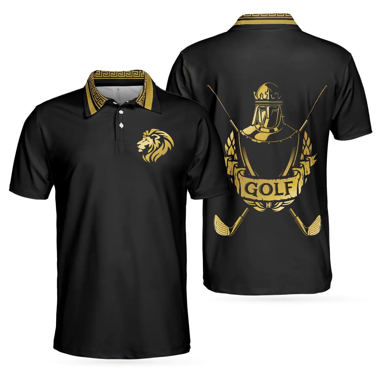 Men Golf Polo Shirt - Golf Crusader King Lion Men Polo Shirt, Luxury Baroque Pattern Men Polo Shirt - Perfect Polo Shirt For Men, Golfers