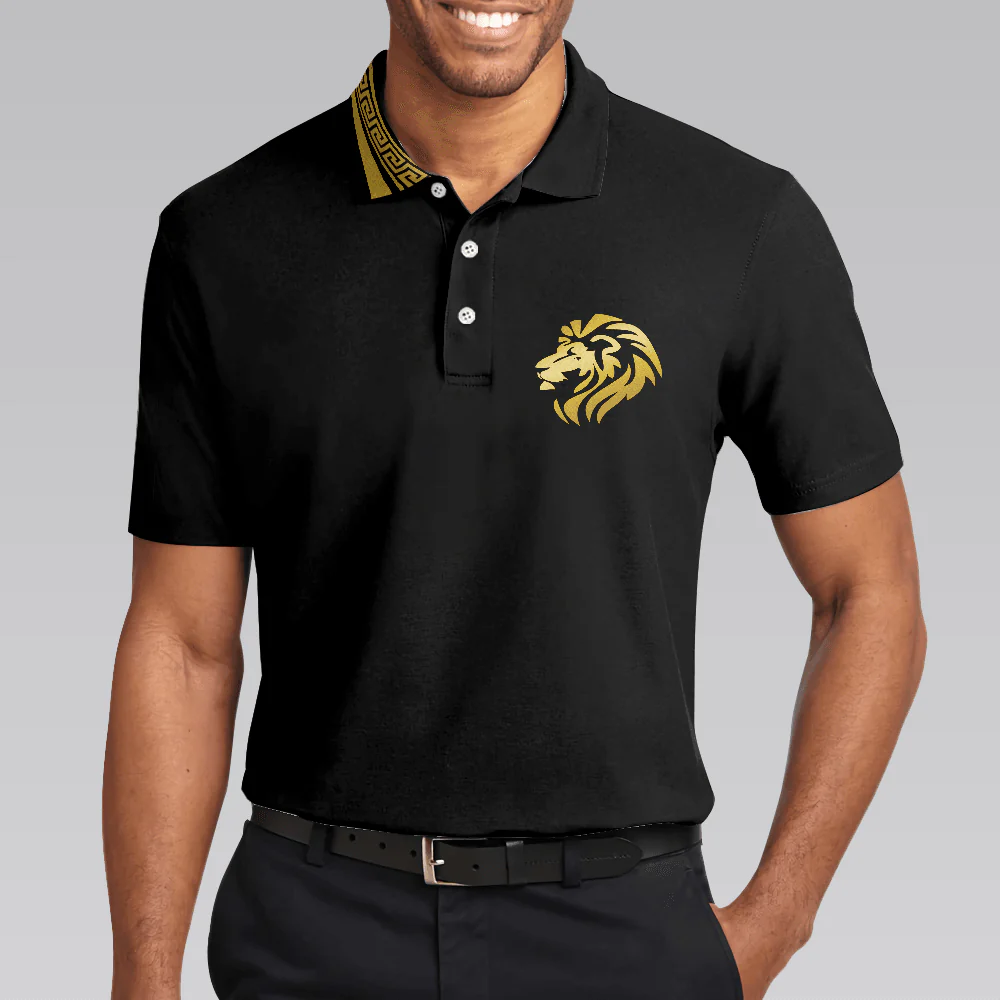 Men Golf Polo Shirt - Golf Crusader King Lion Men Polo Shirt, Luxury Baroque Pattern Men Polo Shirt - Perfect Polo Shirt For Men, Golfers - Image 4