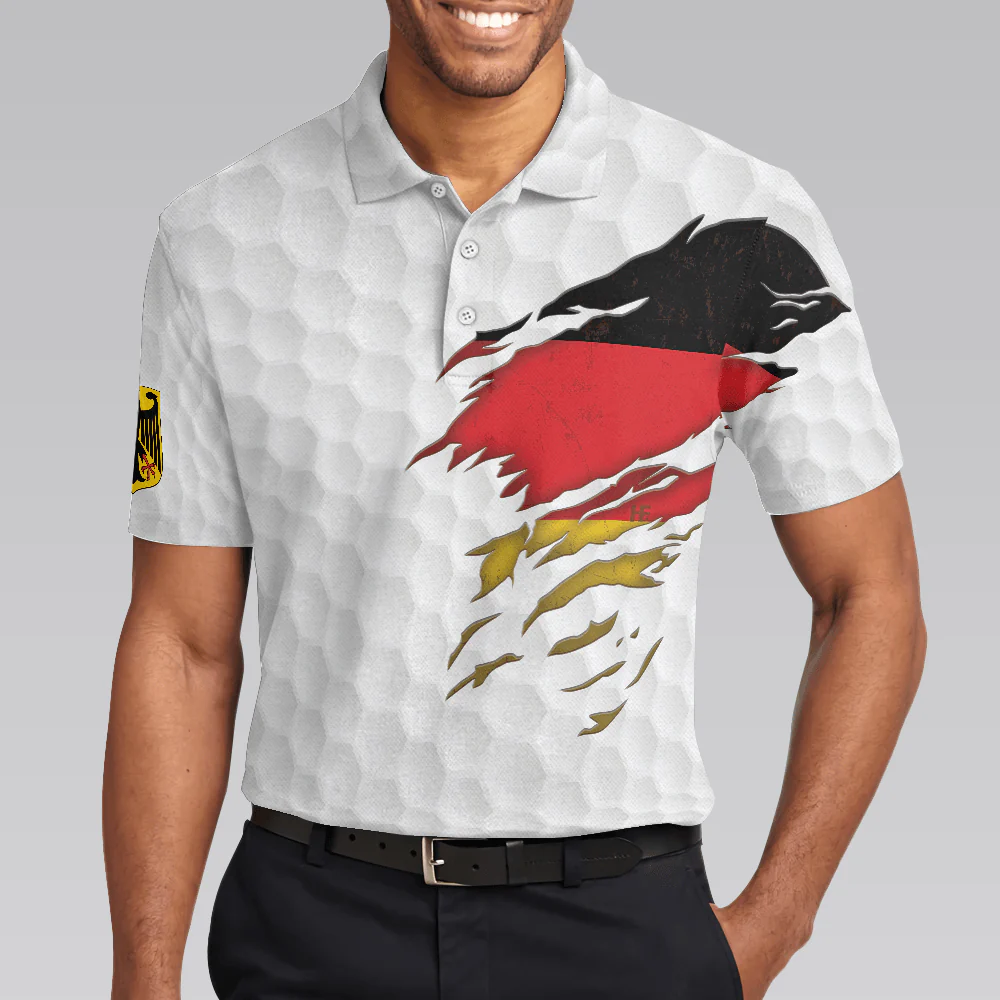 Men Golf Polo Shirt - Golf Germany Flag Polo Shirt, White Golf Pattern Polo Shirt, German Golf Shirt For Men, Polo Shirt For Men - Image 5