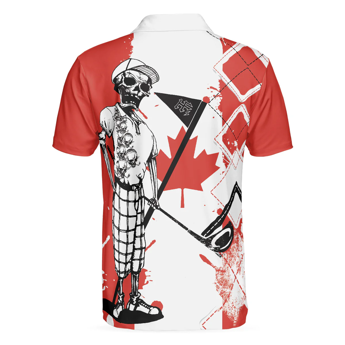 Men Golf Polo Shirt - Golf I Like It Rough Canada Flag Polo Shirt, Argyle Pattern Skeleton Golfing Men Polo Shirt - Perfect Polo Shirt For Men - Image 2