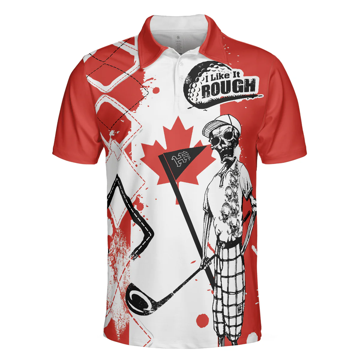 Men Golf Polo Shirt - Golf I Like It Rough Canada Flag Polo Shirt, Argyle Pattern Skeleton Golfing Men Polo Shirt - Perfect Polo Shirt For Men - Image 3