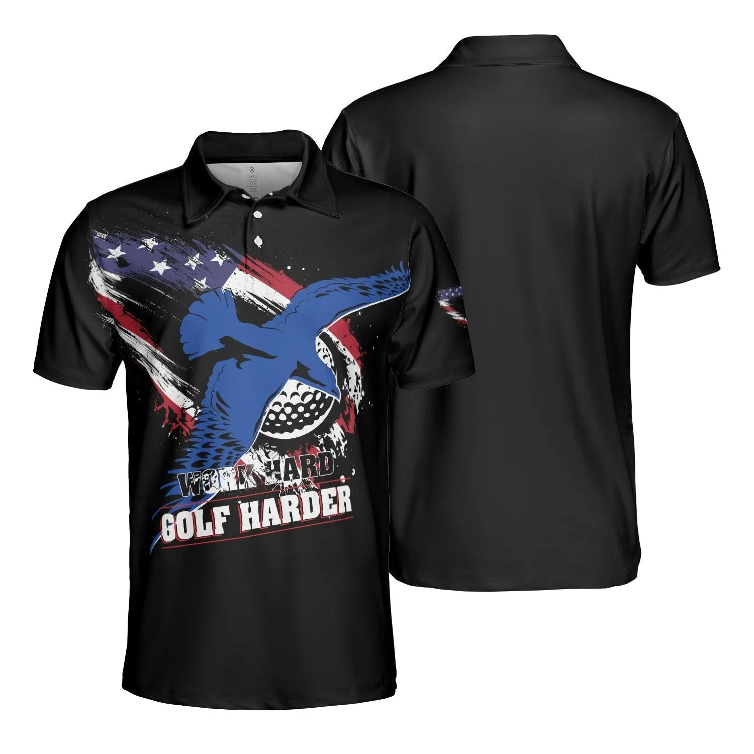 Men Golf Polo Shirt - Golf Men Polo Shirt, American Flag Polo Shirt, Work Hard Golf Harder Polo Shirt - Best Gift For Men, Golfers, Teamwork