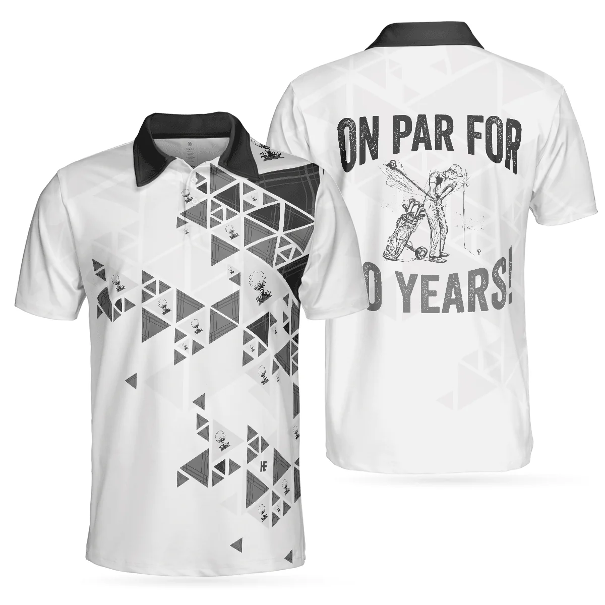 Men Golf Polo Shirt - Golf Pattern On Par For 50 Years Men Polo Shirt, Black And White Polo Shirt, Best Golf Shirt For Men, Golfers