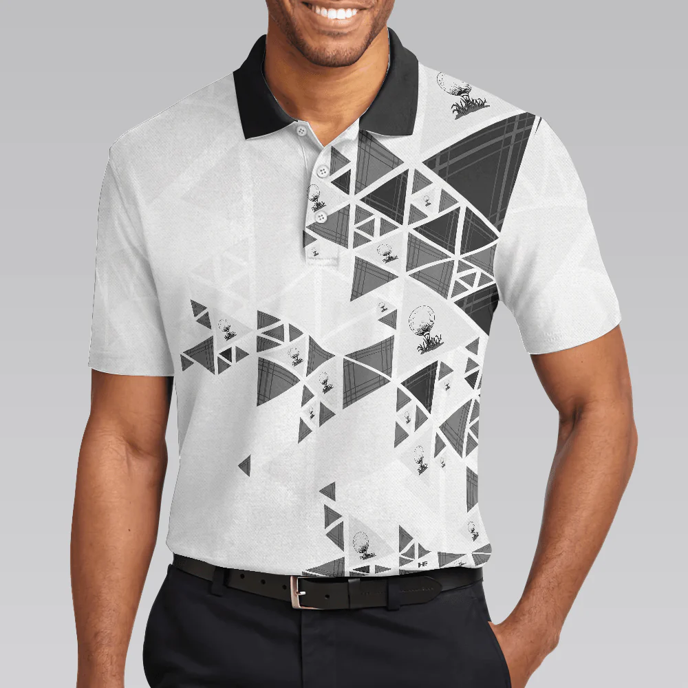 Men Golf Polo Shirt - Golf Pattern On Par For 50 Years Men Polo Shirt, Black And White Polo Shirt, Best Golf Shirt For Men, Golfers - Image 4