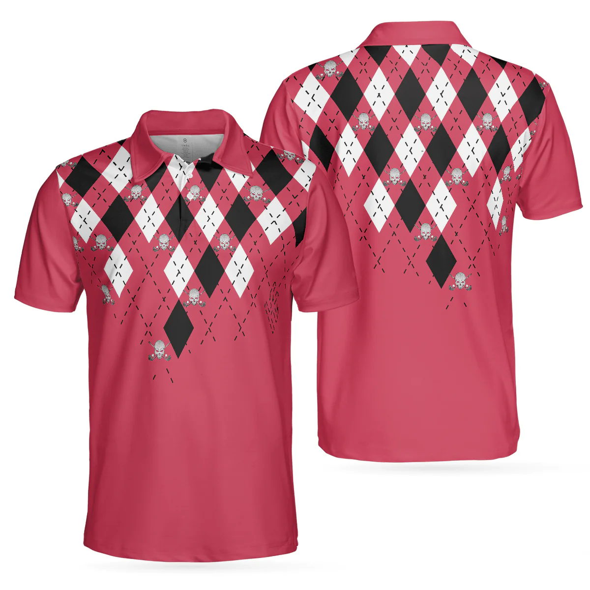 Men Golf Polo Shirt - Golf Shirt With Argyle Pattern Polo Shirt, Red Plaid Pattern Golf Shirt For Golf Enthusiasts, Vibrant Golf Shirt