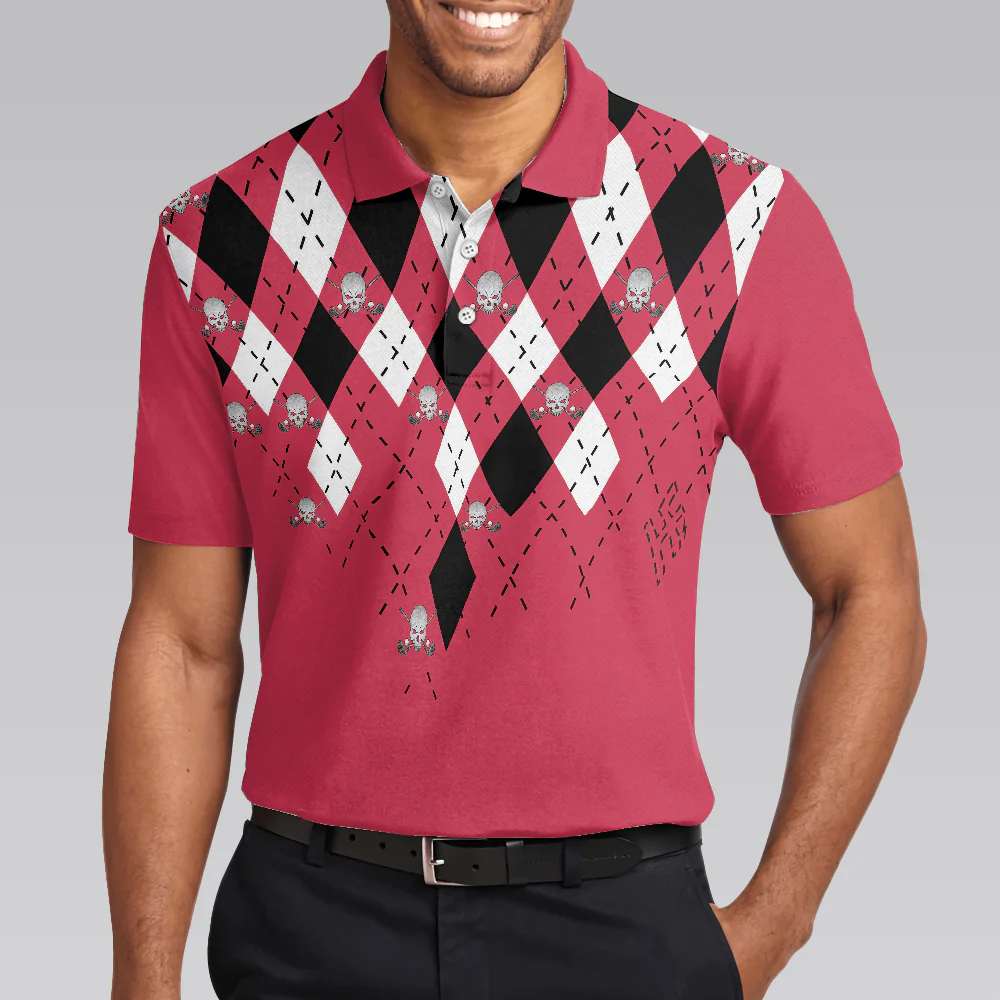 Men Golf Polo Shirt - Golf Shirt With Argyle Pattern Polo Shirt, Red Plaid Pattern Golf Shirt For Golf Enthusiasts, Vibrant Golf Shirt - Image 4