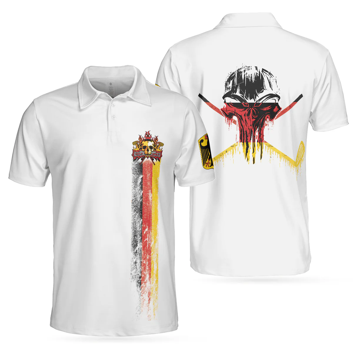 Men Golf Polo Shirt - Golf Skull German Flag Polo Shirt, Black Wet Paint Skull Polo Shirt, Germany Golf Shirt For Men, Golfers