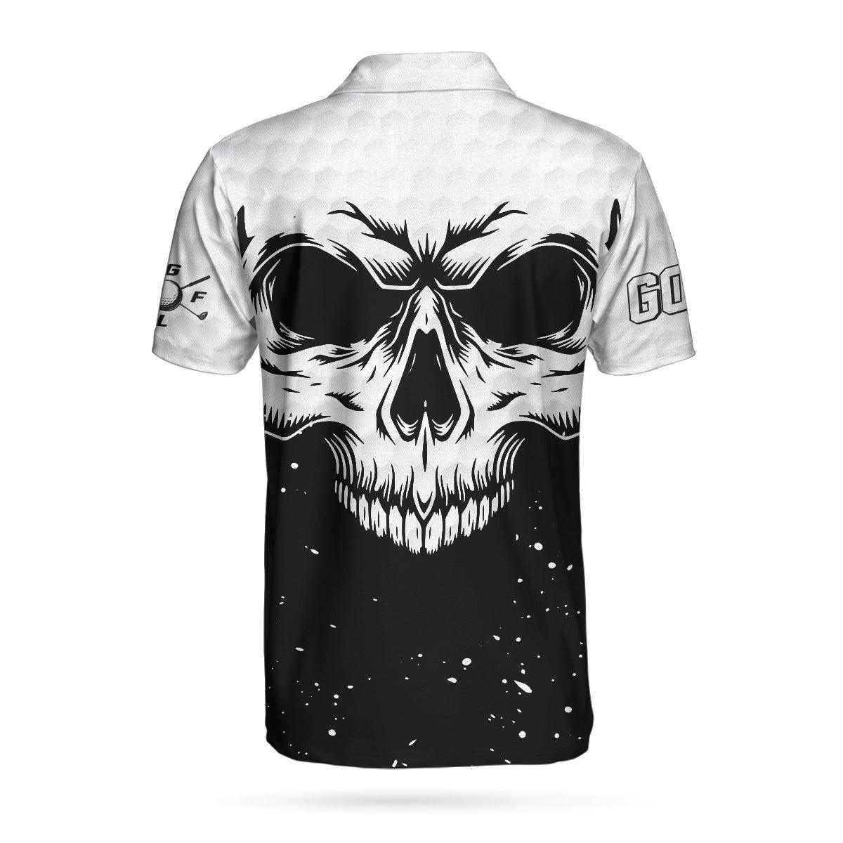 Men Golf Polo Shirt - Golf Skull Pattern Black And White Polo Shirt, Golf Pattern Polo Shirt, Best Golf Shirt For Men, Golfers - Image 2