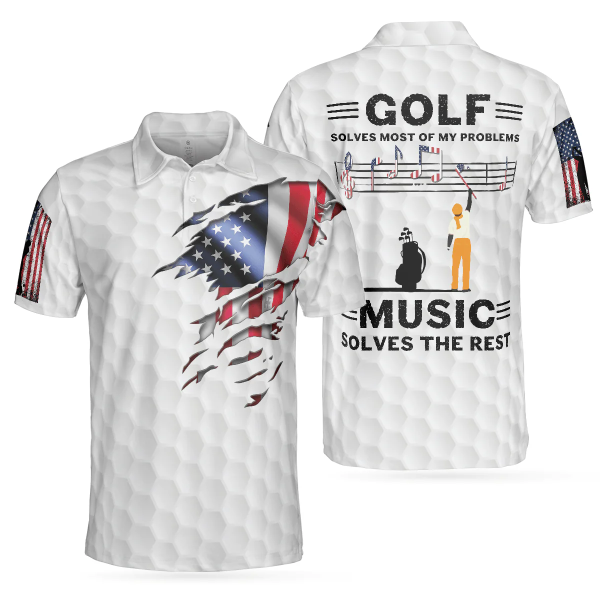 Men Golf Polo Shirt - Golf Solves Most Of My Problems Polo Shirt, American Flag Polo Shirt, Golf Shirt For Music Lovers, Golfers