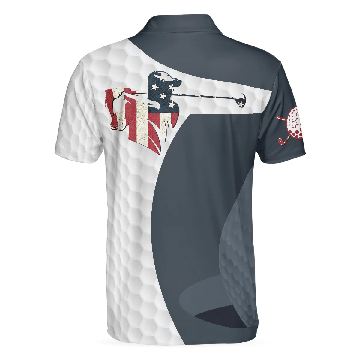 Men Golf Polo Shirt - Golf Swing American Flag Polo Shirt, Golf Ball Texture Polo Shirt, Patriotic Golf Shirt For Men, Cool Gift For Men, Golfers - Image 2