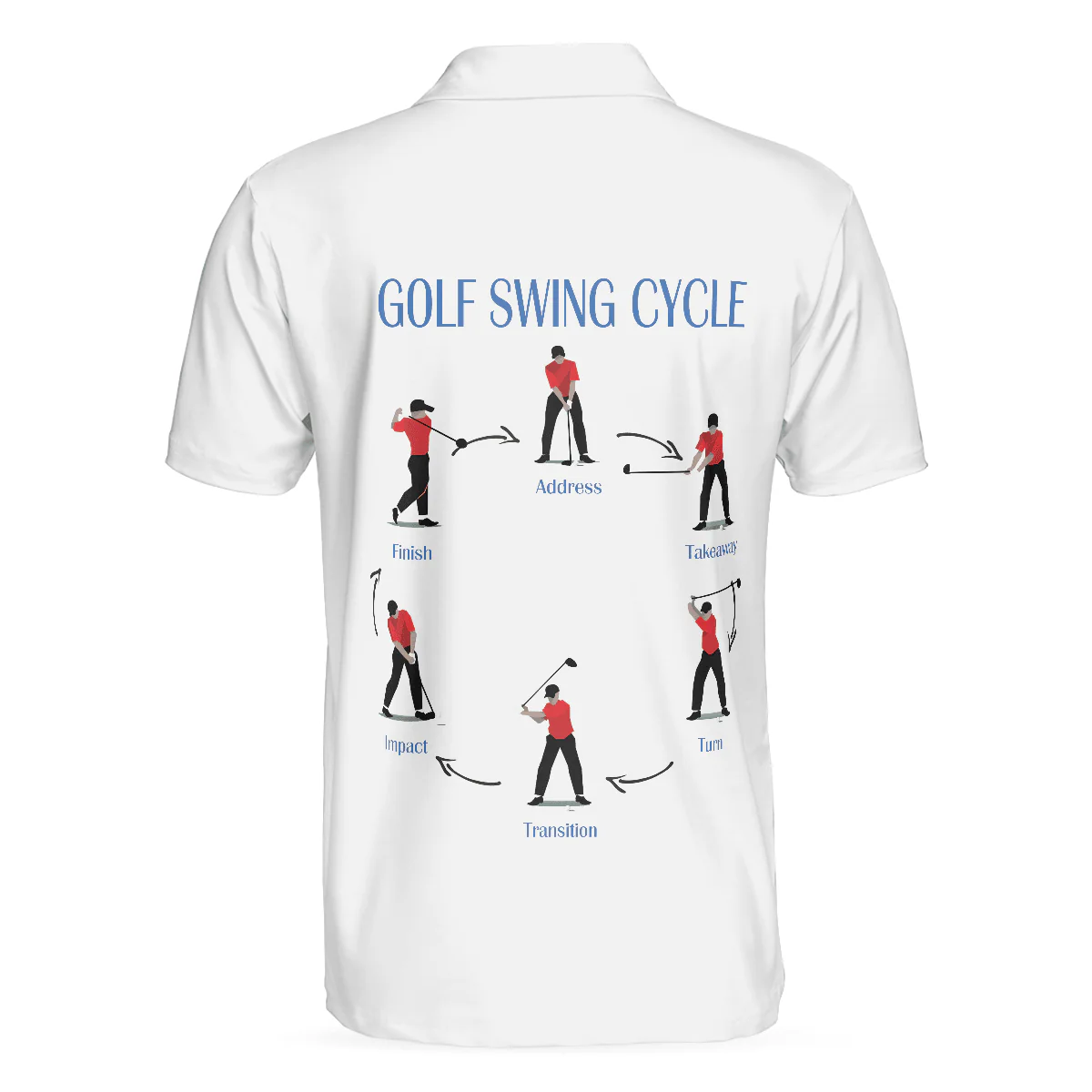Men Golf Polo Shirt - Golf Swing Life Cycle White Golf Polo Shirt, Best Golf Shirt For Men, Golfers - Image 2
