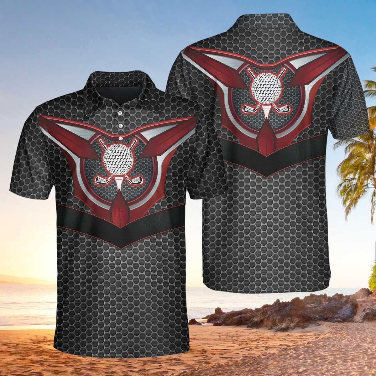 Men Golf Polo Shirt - Golf Tech Style Men Polo Shirt, Black Steel Hornet Nest Pattern Men Golf Polo Shirt - Perfect Polo Shirt For Men, Golfers