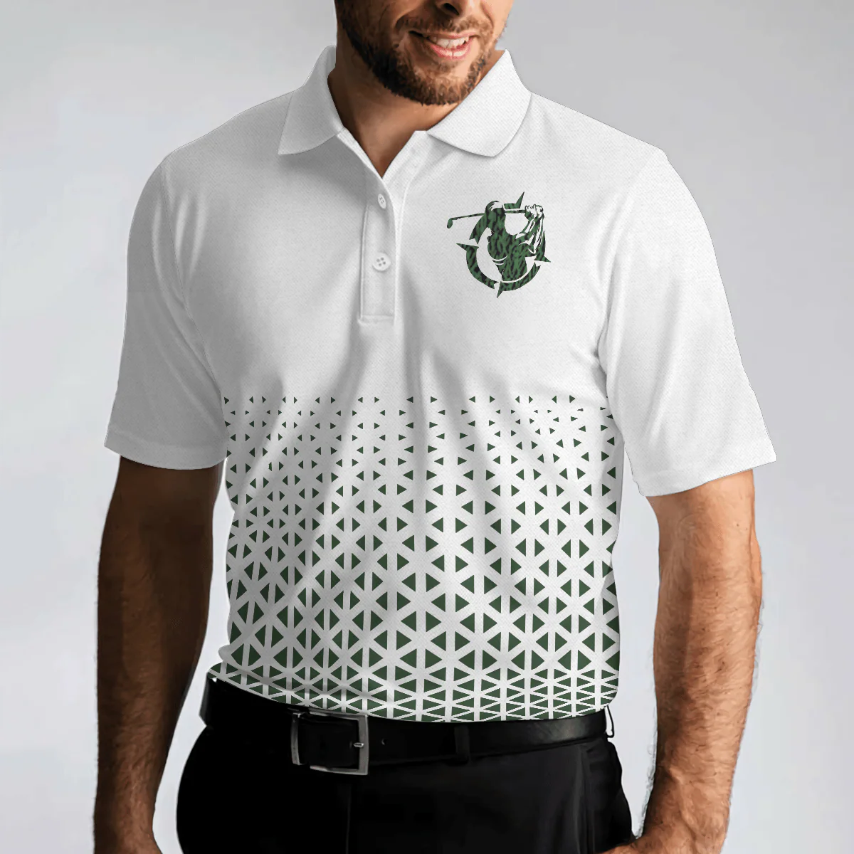 Men Golf Polo Shirt - Golf Texture Aluminium Men Polo Shirt, Triangle Geometric Polo Shirt, Best Golf Shirt For Men, Best Gift For Golfers - Image 4