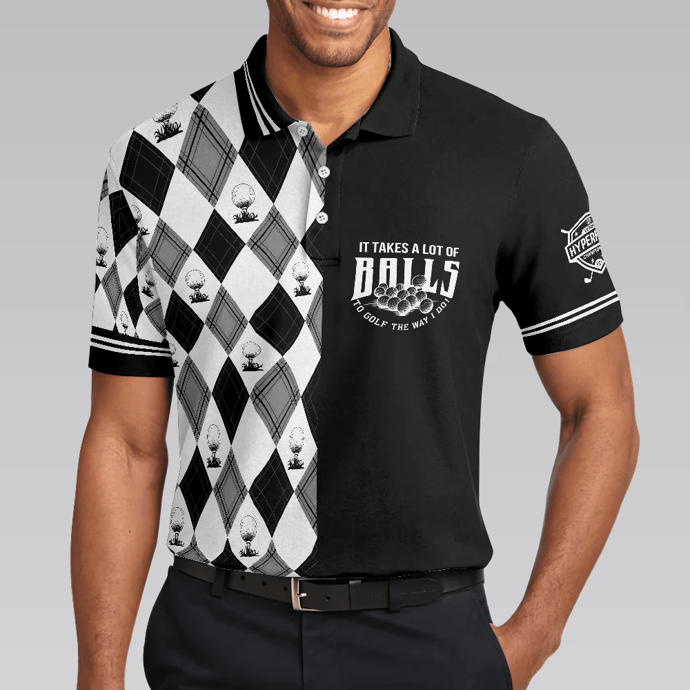 Men Golf Polo Shirt - Golf The Way I Do Men Polo Shirt, Black And White Argyle Pattern Polo Shirt, Best Golf Shirt For Men, Best Gift For Golfers - Image 2