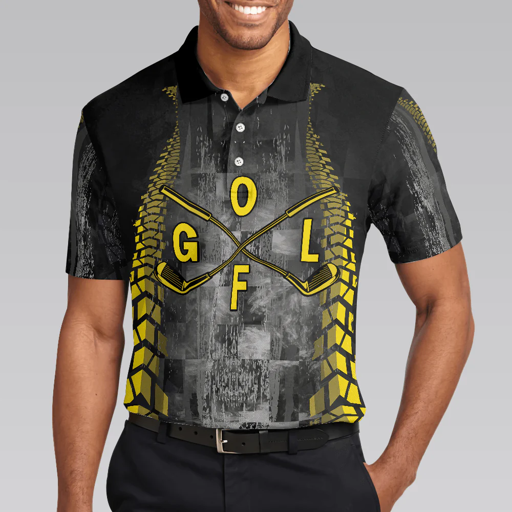 Men Golf Polo Shirt - Golf Yellow Pattern Men Polo Shirt, Checker Pattern Racing Polo Shirt, Best Golf Shirt For Men, Best Gift For Golfers - Image 2