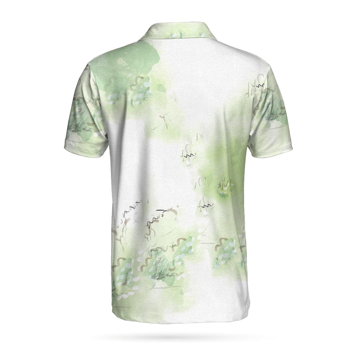 Men Golf Polo Shirt - Golfer Painting Men Polo Shirt, Green Tree Pattern Golfer Sketching Polo Shirt, Best Golf Shirt For Men, Golfers - Image 2