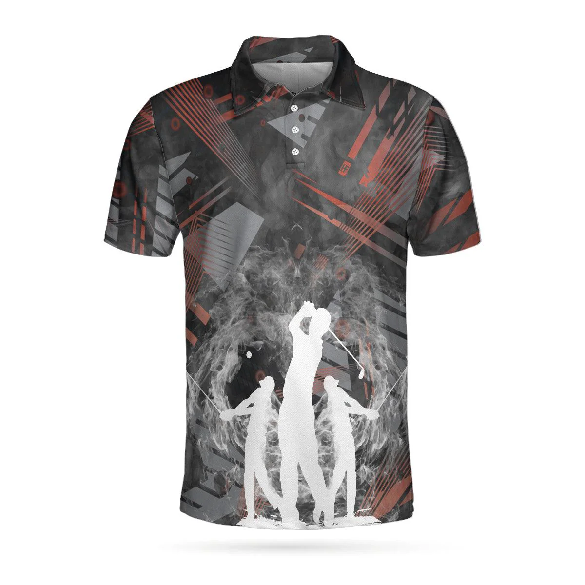 Men Golf Polo Shirt - Golfers On Art Pattern Men Polo Shirt, Smoke Digital Theme Polo Shirt, Best Golf Shirt For Men, Best Gift For Golfers - Image 3