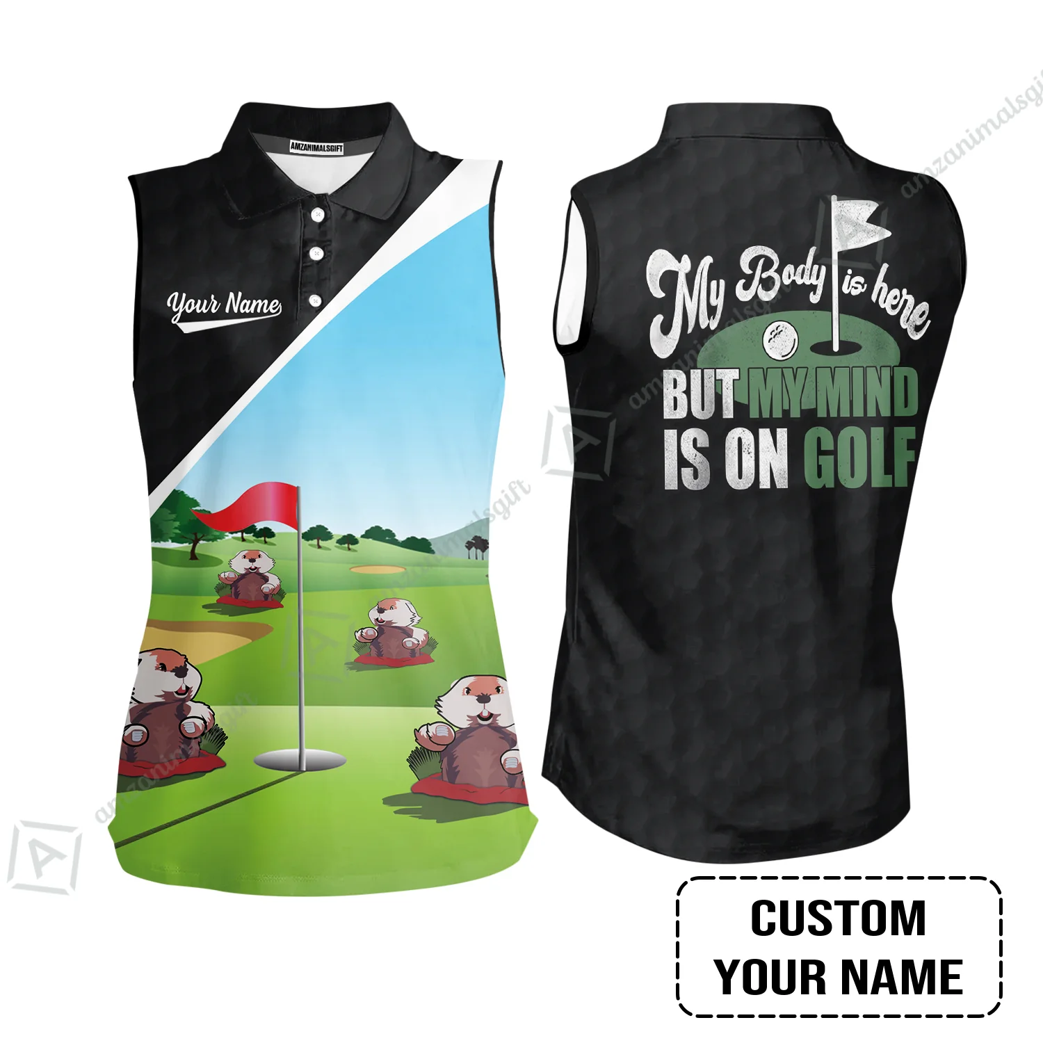 Men Golf Polo Shirt - Gopher My Mind Is On Golf Custom Men Polo Shirt - Image 7