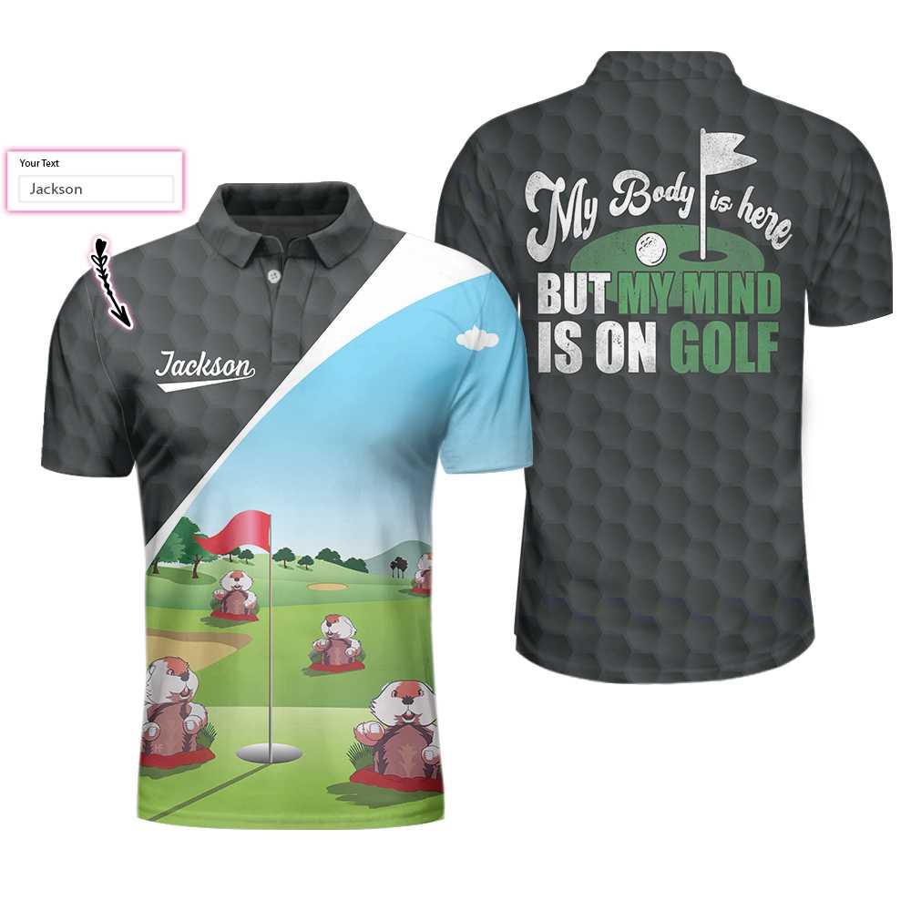 Men Golf Polo Shirt - Gopher My Mind Is On Golf Custom Men Polo Shirt, Personalized Golf Shirt For Men, Cool Gift For Golfers