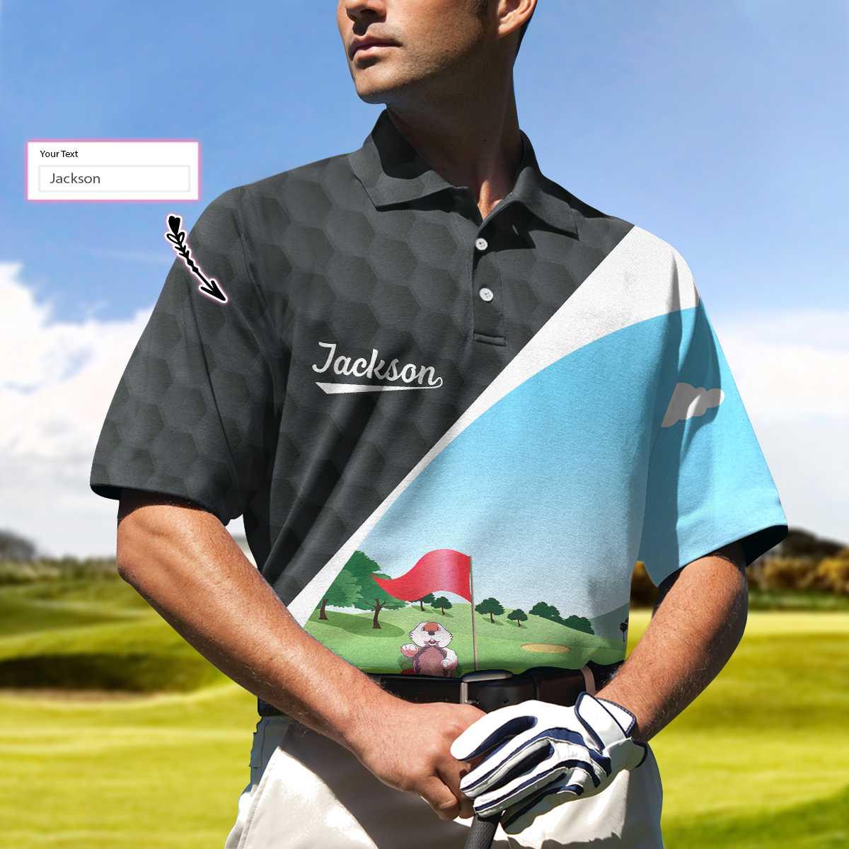 Men Golf Polo Shirt - Gopher My Mind Is On Golf Custom Men Polo Shirt, Personalized Golf Shirt For Men, Cool Gift For Golfers - Image 2