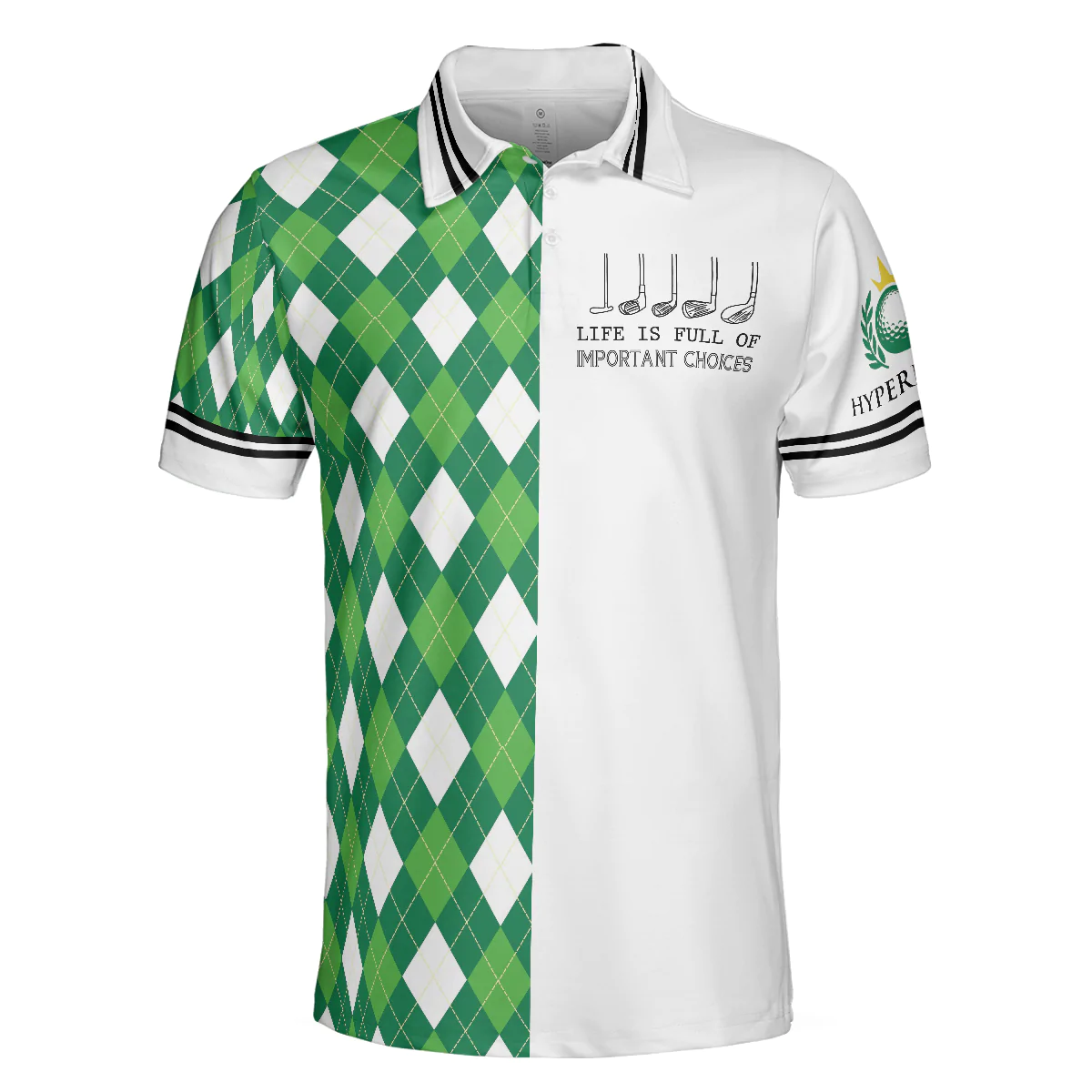 Men Golf Polo Shirt - Green Argyle Pattern Golf Men Polo Shirt, Life Is Full Of Important Choices Shirts For Male, Best Golf Shirts For Hot Weather - Image 3