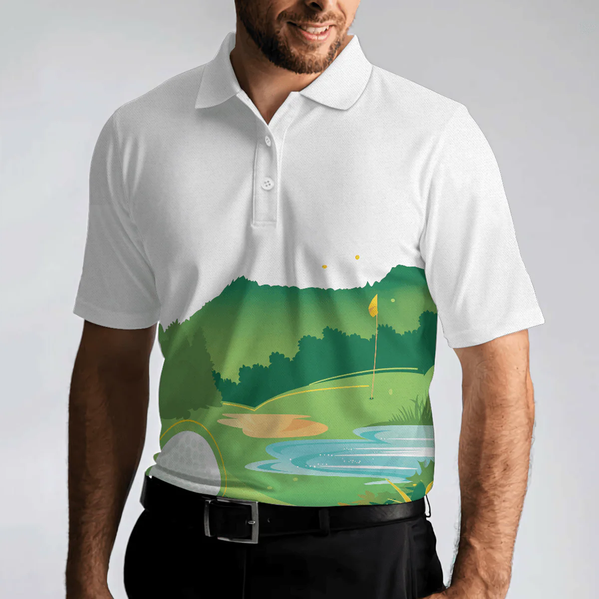 Men Golf Polo Shirt - Green Golf Course All Over Print Men Polo Shirt, Unique Golf Shirt For Men - Perfect Polo Shirt For Men, Golfers - Image 5