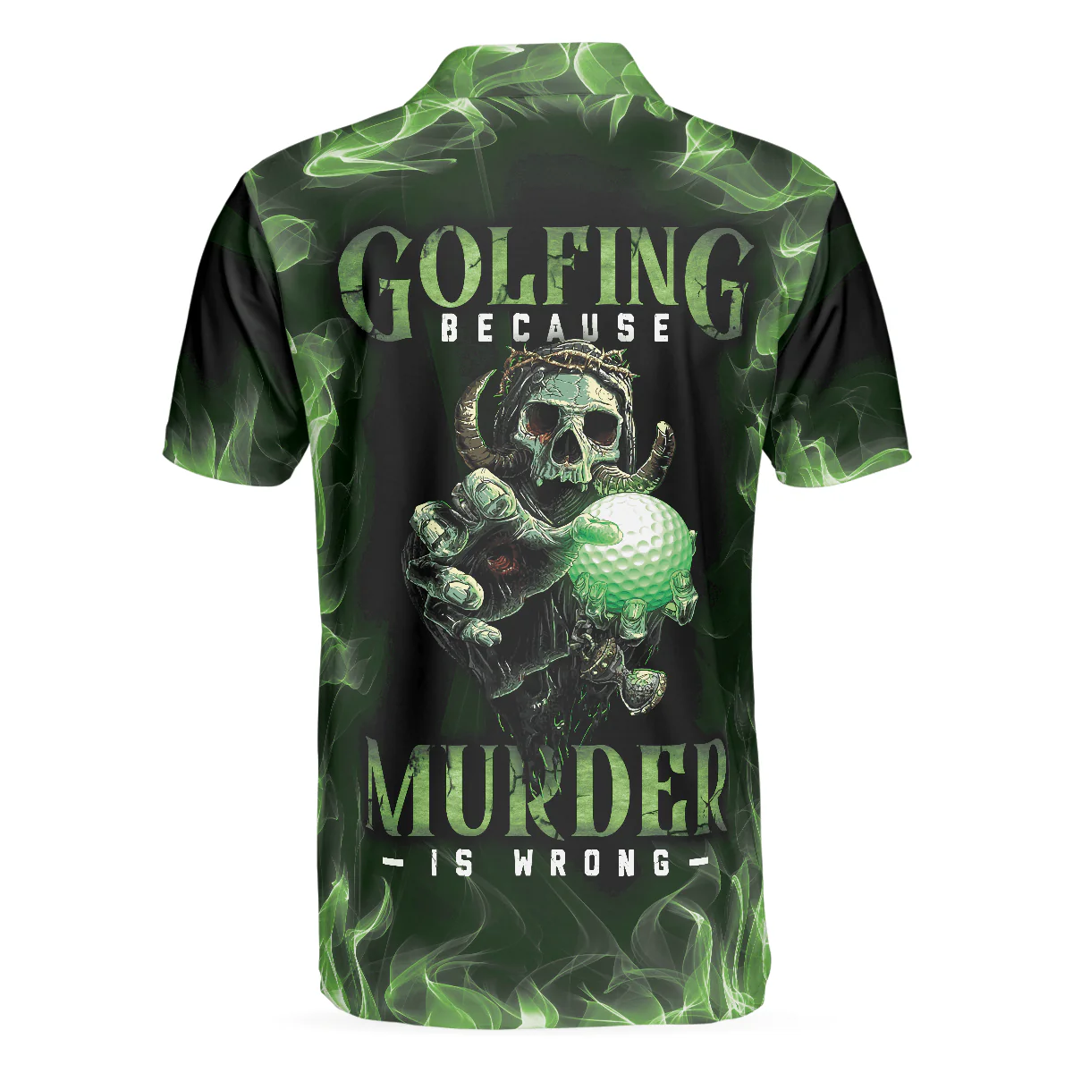 Men Golf Polo Shirt - Green Skull Golf Shirt Design, Scary Men Golf Polo Shirt - Perfect Polo Shirt For Men, Golfers - Image 2