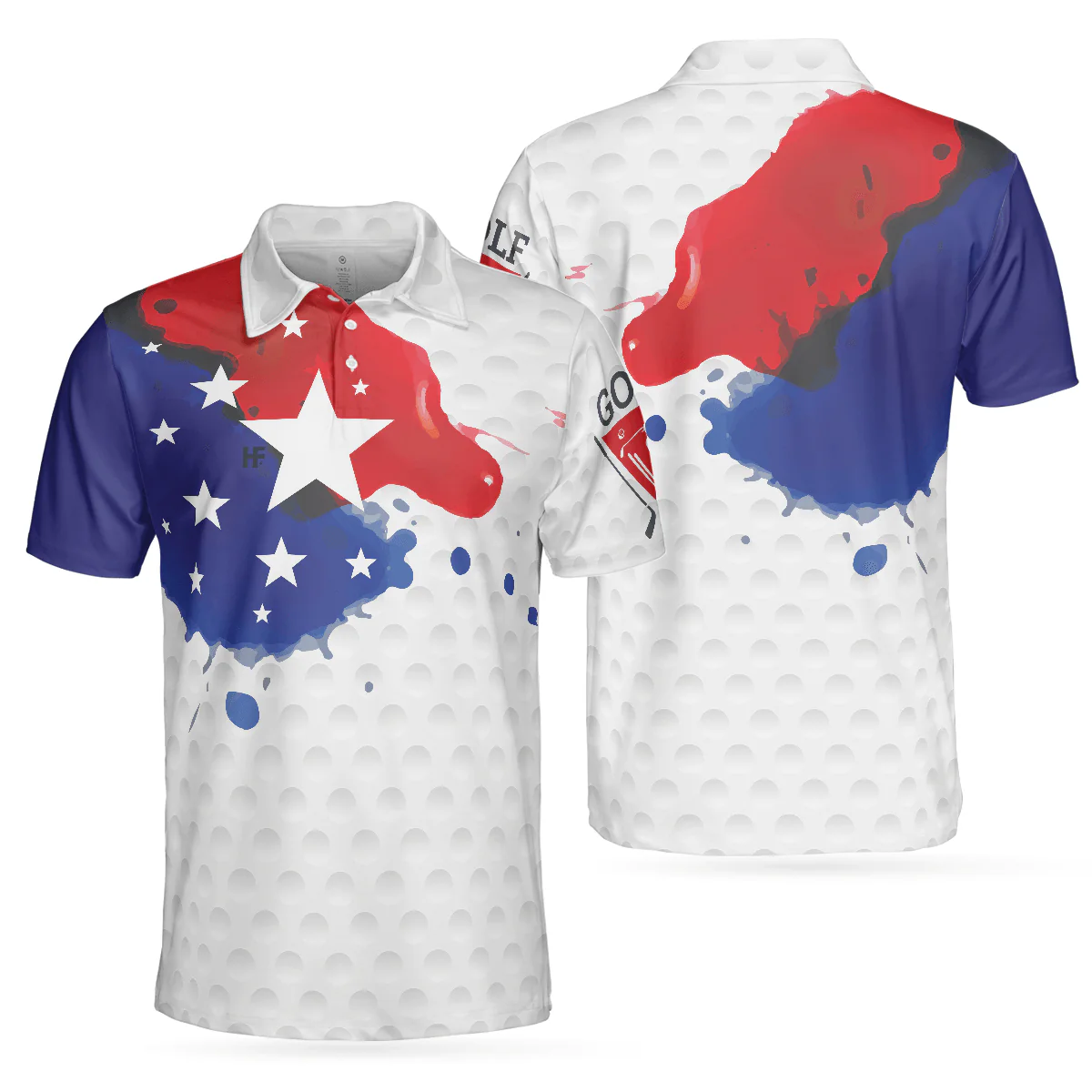 Men Golf Polo Shirt - Grunge Style American Flag Men Polo Shirt, Golf Pattern Wet Paint Polo Shirt, Patriotic Golf Shirt For Men