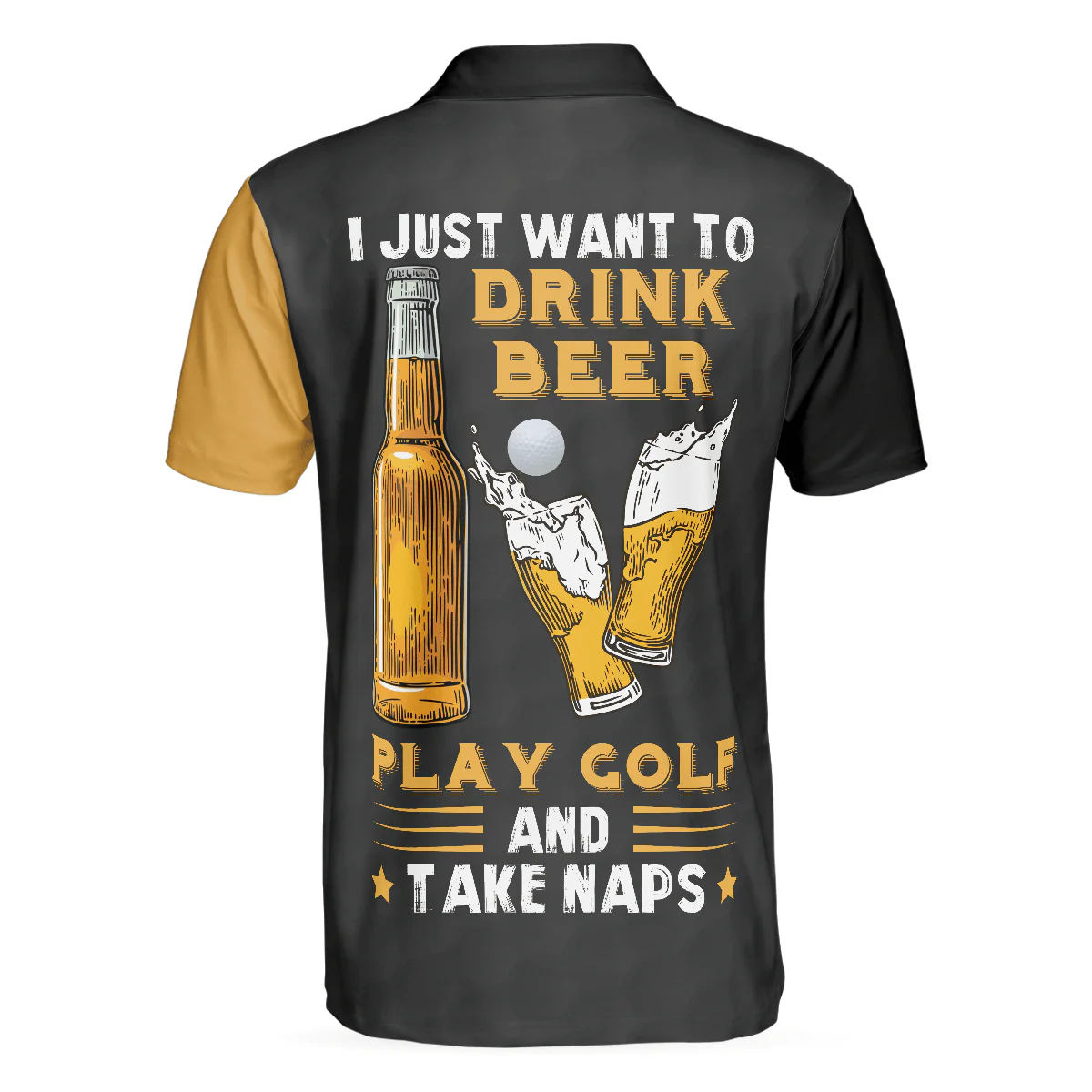 Men Golf Polo Shirt - I Just Want To Drink Beer Play Golf And Take Naps Polo Shirt, Yellow Argyle Pattern Golfing Shirt For Men - Image 2