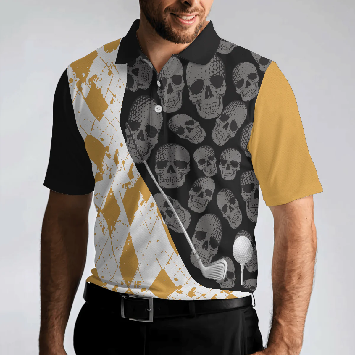Men Golf Polo Shirt - I Just Want To Drink Beer Play Golf And Take Naps Polo Shirt, Yellow Argyle Pattern Golfing Shirt For Men - Image 5