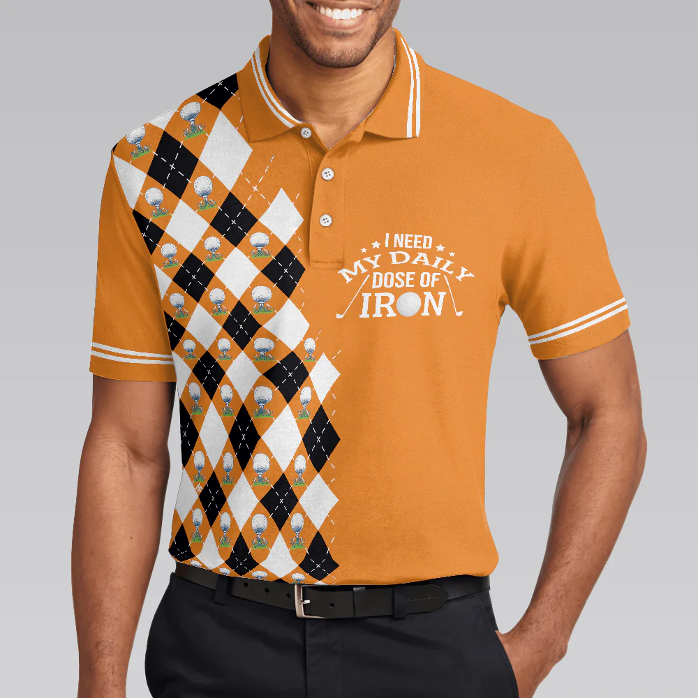 Men Golf Polo Shirt - I Need My Daily Dose Of Iron Remastered Polo Shirt, Argyle Pattern Polo Shirt, Best Golf Shirt For Men, Golfers - Image 5
