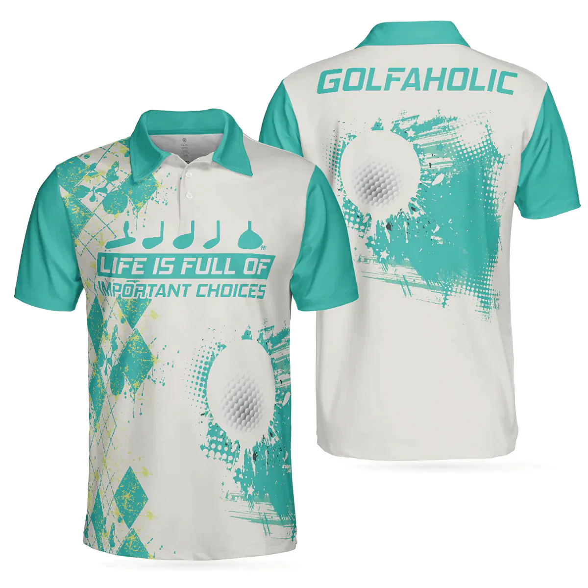 Men Golf Polo Shirt - Life Is Full Of Important Choices, Cyan Argyle Pattern Men Golf Polo Shirt - Perfect Polo Shirt For Men, Golfers