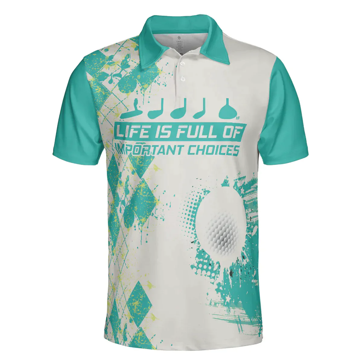 Men Golf Polo Shirt - Life Is Full Of Important Choices, Cyan Argyle Pattern Men Golf Polo Shirt - Perfect Polo Shirt For Men, Golfers - Image 3