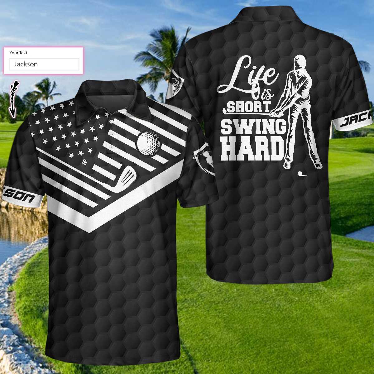 Men Golf Polo Shirt - Life Is Short Swing Hard Men Golf Polo Shirt - Perfect Polo Shirt For Men, Golfers