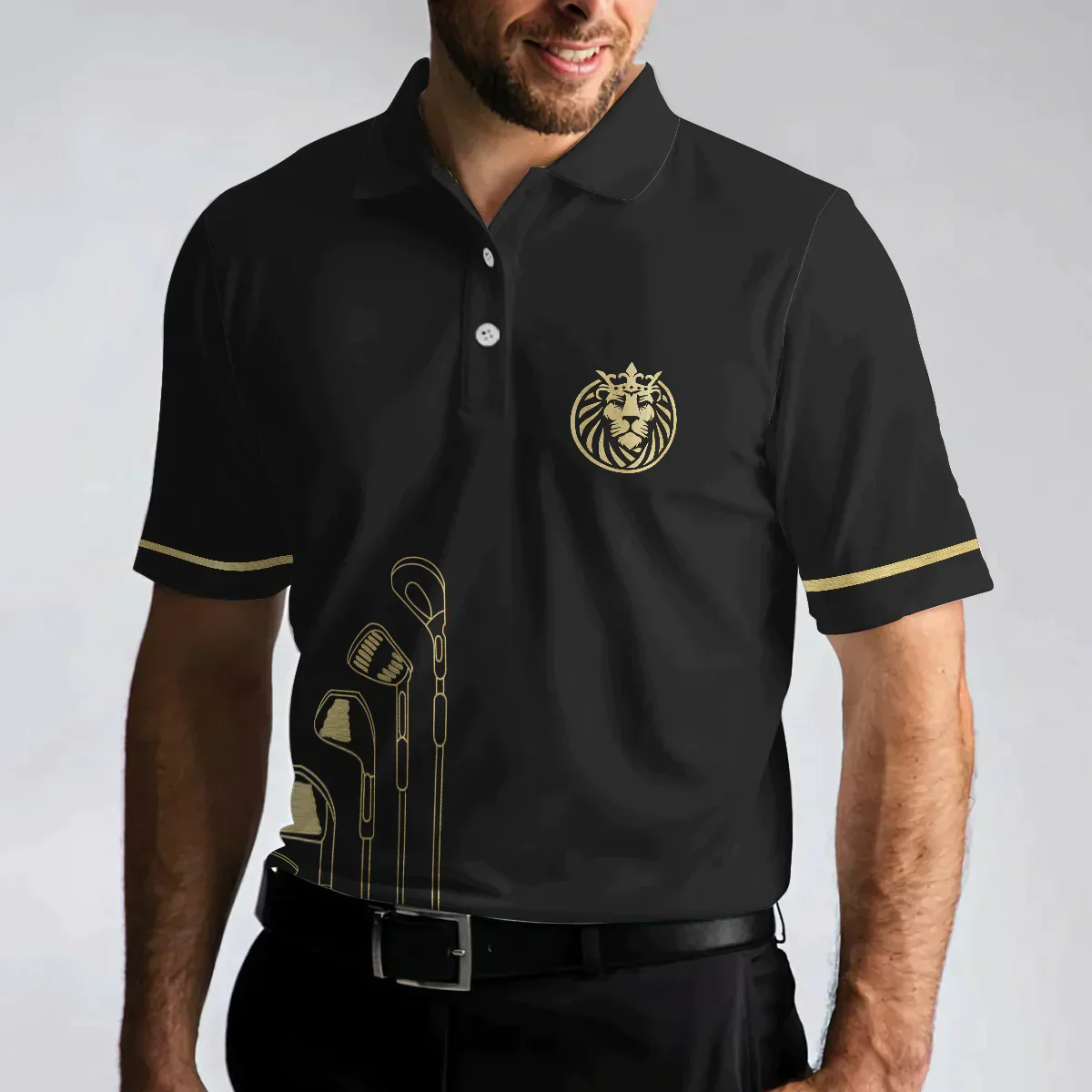 Men Golf Polo Shirt - Live Like A King Playing Golf Black And Gold Polo Shirt, Luxury Golfer Polo Shirt, Best Golf Shirt For Men, Golf Lover - Image 4