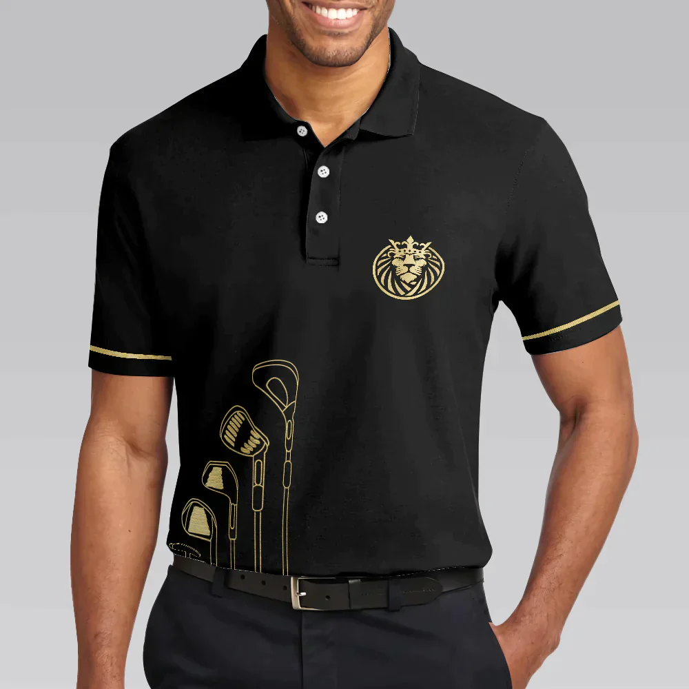 Men Golf Polo Shirt - Live Like A King Playing Golf Black And Gold Polo Shirt, Luxury Golfer Polo Shirt, Best Golf Shirt For Men, Golf Lover - Image 5