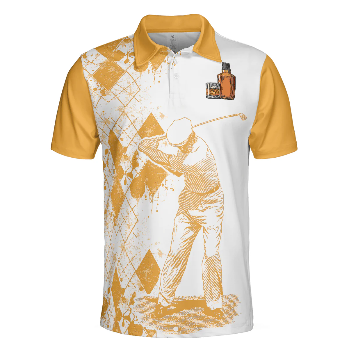 Men Golf Polo Shirt - Orange Argyle Pattern Golf Men Polo Shirt, Golf And Wine Shirt For Male Players - Perfect Polo Shirt For Men, Golfers - Image 3