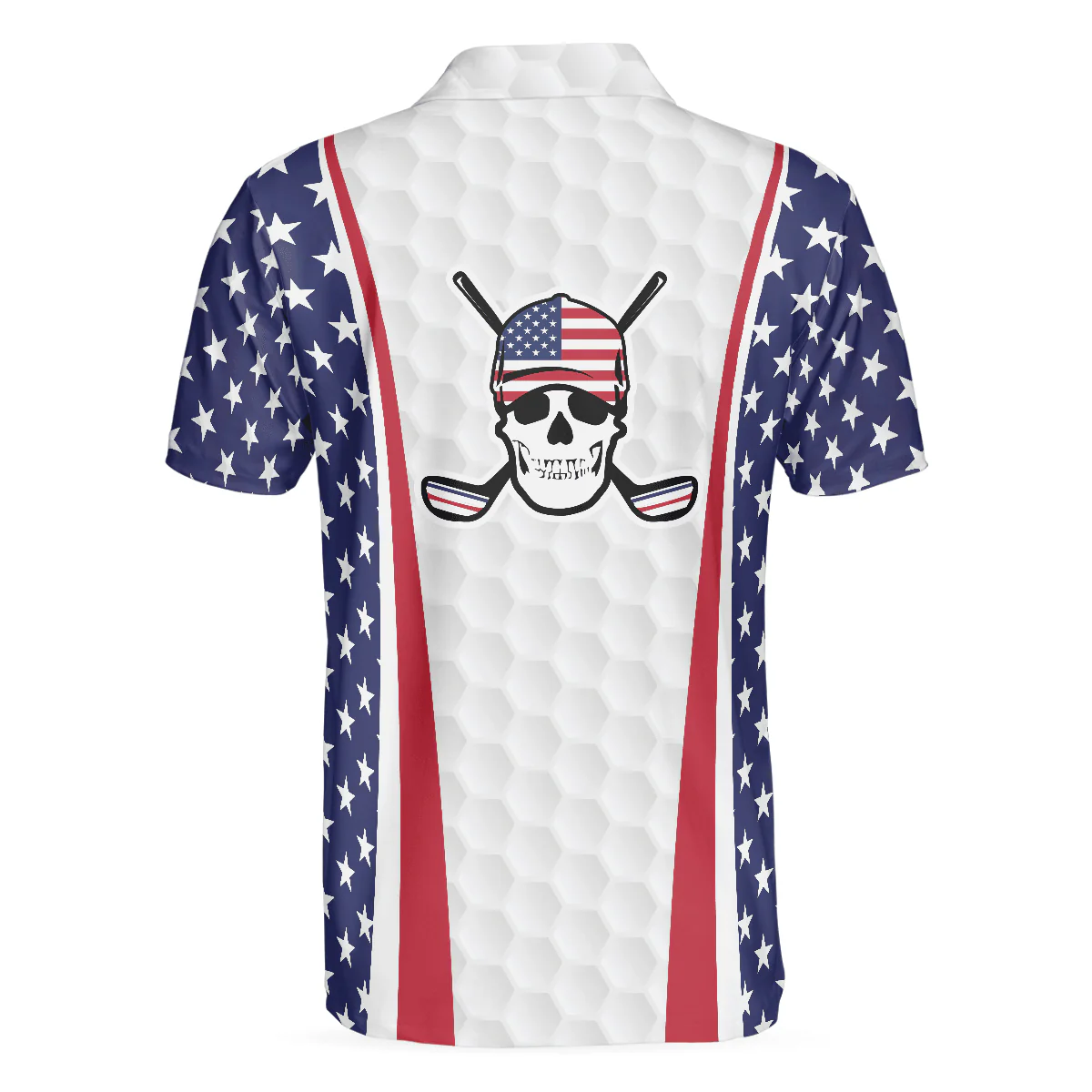 Men Golf Polo Shirt - Patriotic Golf Texture Skull USA Flag Golf Men Polo Shirt, American Flag Polo Shirt, Best Golf Shirt For Men - Image 2