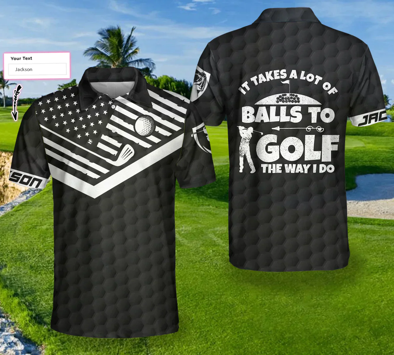 Men Golf Polo Shirt - Personalized American Flag Golf Polo Shirt, It Takes A Lot Of Balls To Golf Custom Polo Shirt For Men, Cool Gift For Male Golfers